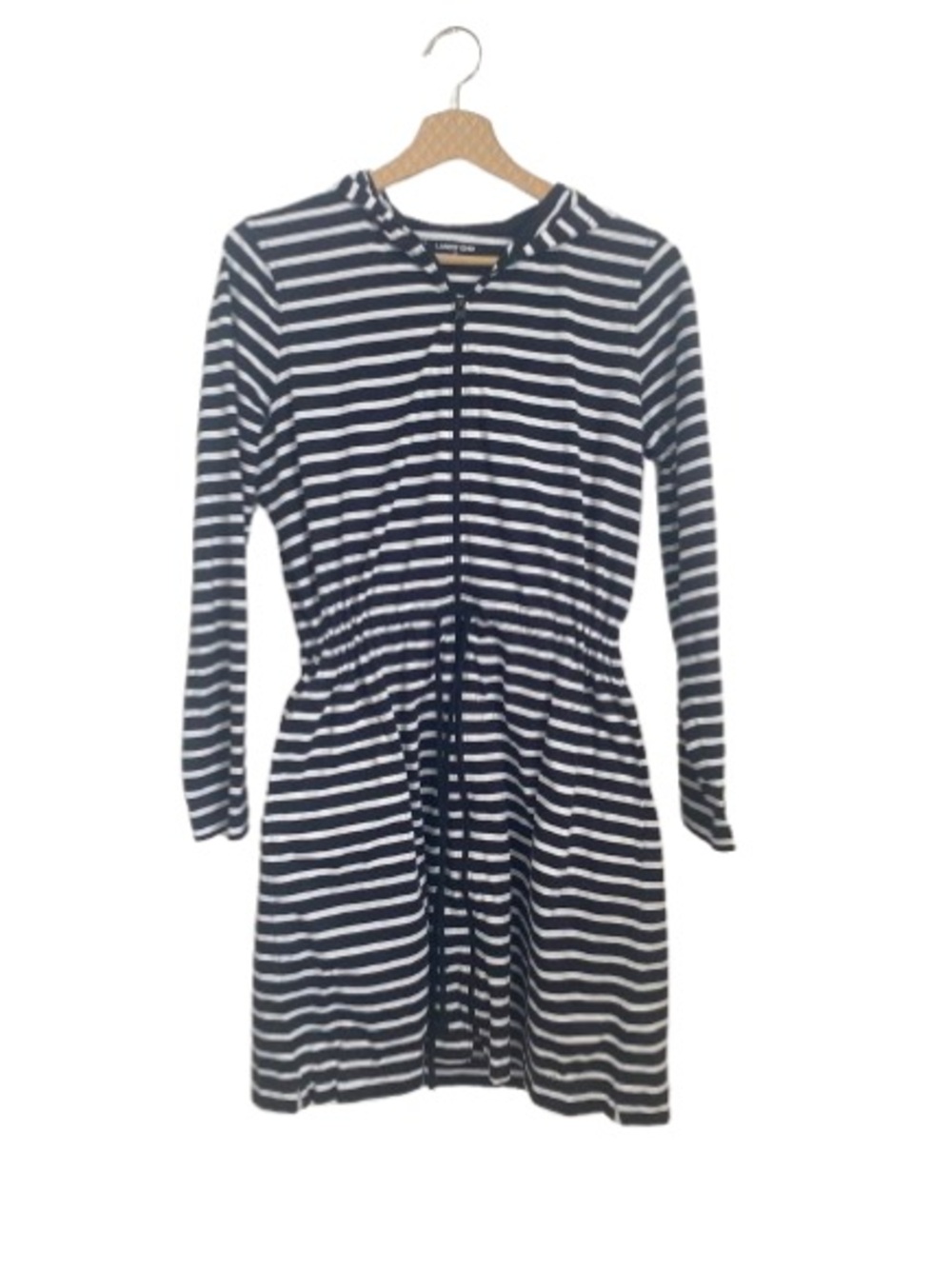 Lands' End Striped Hooded Full Zip Cover Up Dress M